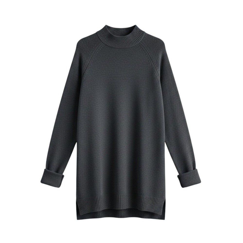 Ann Mashburn Women Charcoal Grey 100% Cashmere Mock Neck Sweater Large